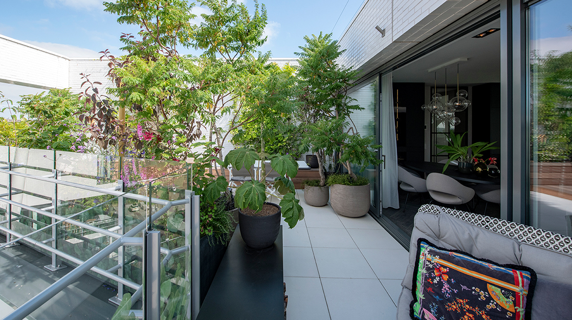 Dakterras beplanting in potten